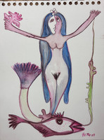 Fuster (José Rodríguez Fuster), Untitled, 2008. Mixed media:Ink and watercolor on paper. 14" x 10"  #4835