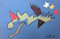 Fuster (José Rodríguez Fuster), Untitled, 2006. Mixed media: ink and craft paper cut-outs on heavy paper. 8" x 12". #3979