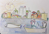 Fuster (José Rodríguez Fuster), "Amor," 1996. Mixed media: ink and watercolor on paper. 9.25" x 13". #3478