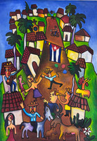 Fuster (José Rodríguez Fuster), "Fiesta popular," 2017. Giclée on canvas. 55" x 38". #5844D