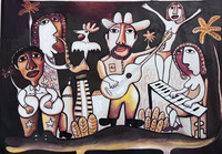 Fuster (José Rodríguez Fuster), "Guateque noche," 2017. Giclée on canvas. 39" x 55". #5844C