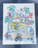 Fuster (José Rodríguez Fuster), "Aquí estaremos siempre," 2002. Watercolor on paper. 31" × 25" (framed). #5150A