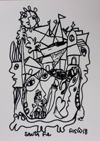 Fuster (José Rodríguez Fuster), "Santa Fe," 2018. Ink on paper.    8” x 6”.  #5154B