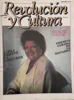 Revolución y Cultura - Ministerio de Cultura, La Habana (design: Rolando de Oraá, Estela Laborde; cover photo: Alberto Korda; cover subject: Elena Bourke), Revolución y Cultura magazine, No. 8, August 1988. Contraportada design by Orlando Silvera.