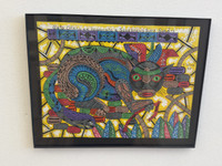 Vilva (Elio Vilva-Trujillo), "Gato Orisha en homenaje a Sosabravo para Sandra," 2022. Mixed media on canvas. 9.25" × 12.5". (SL)  SOLD!