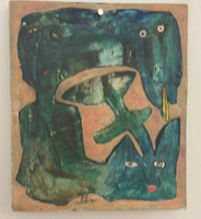 RHA, "Retrato de Sandra con su gato," N.D. Mixed media on paper. 10" × 8.25". (SL)  SOLD!