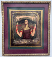 Elsa Mora, Hay gatos en la azotea que no me dejan pensar, 1996. Mixed media on paper. 14" × 12”  #5915B (SL) SOLD!