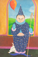 Arcadio Franco, "Arlequin con Gato," 2001. Acrylic on canvas. 31.75" x 22.5". 4198