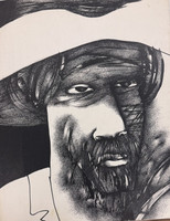 Choco (Eduardo Roca Salazar), "Rostro de cañaverales," 1976. Pen and ink. 28.5" × 22.5". #906B