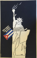 ICAIC (Ñiko (Antonio Pérez González)), "Fidel Seguro a Los Yankis Dale Duro," 1980. Silkscreen poster, 30" × 20"