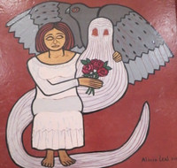 Alicia Leal #2307 Untitled, 2000. Hand painted tile, (from Gabriel Marquez story), 12.5 x 12.5 inches. 
