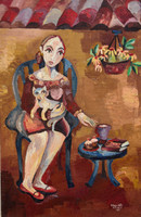 Sandra Dooley,  "Chocolate," 2005. Oil on burlap. 35.5" x 24" #4507