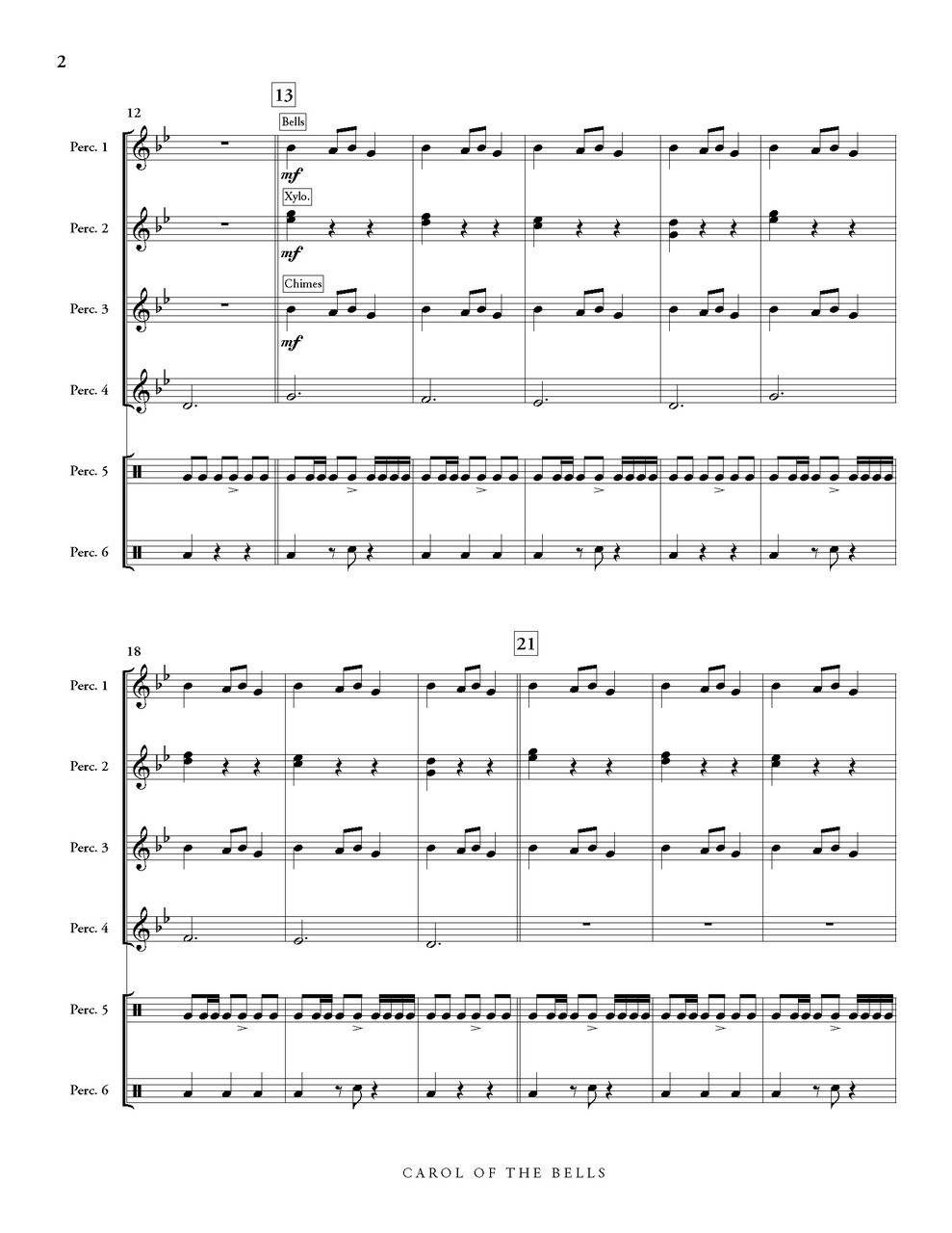 Carol Of The Bells Gackstatter Perc Ens 6 C Alan Publications