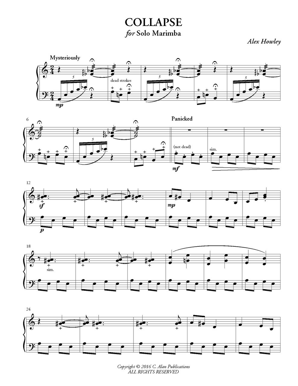 collapse solo marimba alex howley marimba music chart