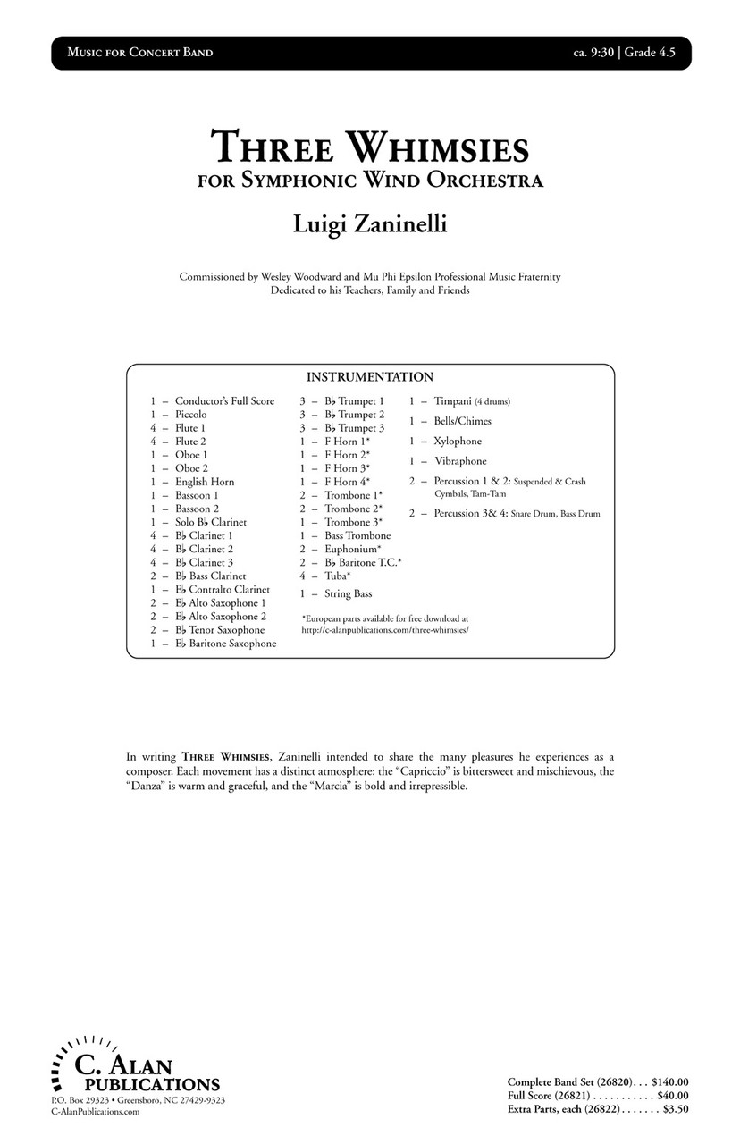 Three Whimsies Band Gr 4 5 Luigi Zaninelli