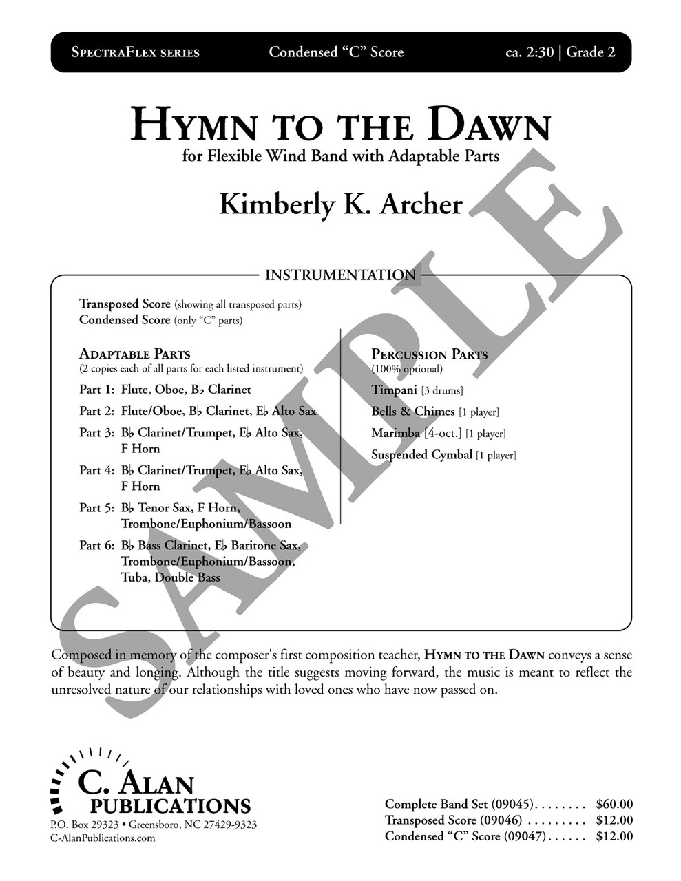 Hymn To The Dawn 6 Part Flex Band Gr 2 Kimberly K Archer