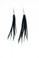 Pair of handmade black feather earrings with silver cone tops displayed on a white background. Each earring features soft, slim rooster hackle feathers about 5–6 inches long, hand-tied by Tony Hill for a lightweight, natural boho look.