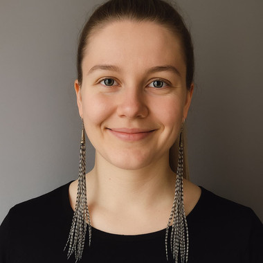 Feather Earrings 9 Inch long Natural Barred Specialty Hackle on model front view