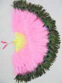 Candy Pink Marabou Peacock Feather Fan 28" x 15" per each