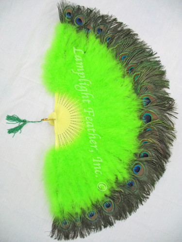 Lime Marabou Peacock Feather Fan 28" x 15" per each