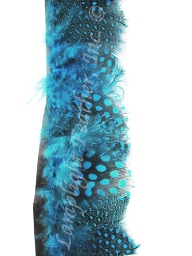 Feather Trim, Guinea dyed Turquoise, per yard