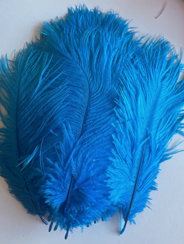 Mini ostrich feathers turquoise 5–8 inches laid out for crafting decorations and costumes – Pack of 24