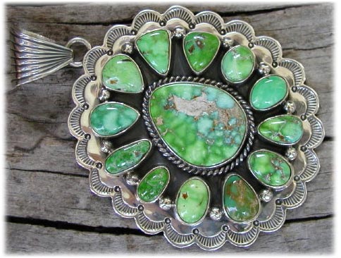 Cluster Jewelry Pendant with Lime Green Turquoise from Carico Lake