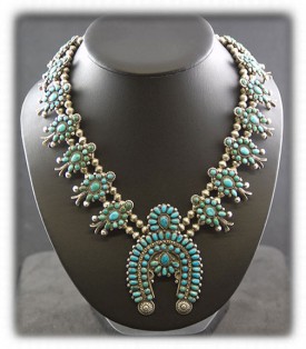 Zuni Turquoise Squash Blossom Necklace