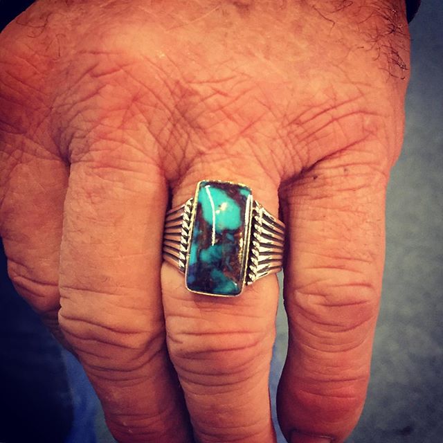Silver Ring with Bisbee Turquoise by John Hartman