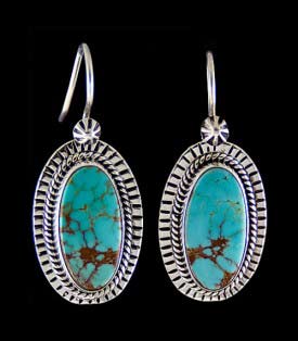 Handmade Sterling Silver drop earrings with Basalt Turquoise from Nevada, USA