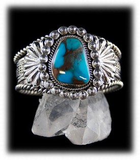 Turquoise cuff bracelet with natural Bisbee Turquoise from Arizona