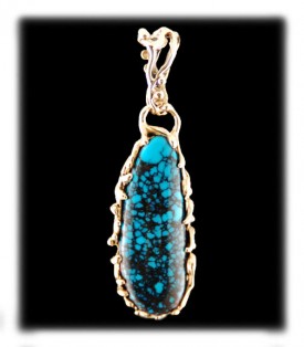 Gold and Blue Wind Turquoise Pendant
