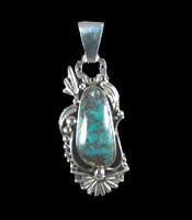 Handmade Sterling Silver amulet by John Hartman with natural Blue Warrior Turquoise from Nevada USA