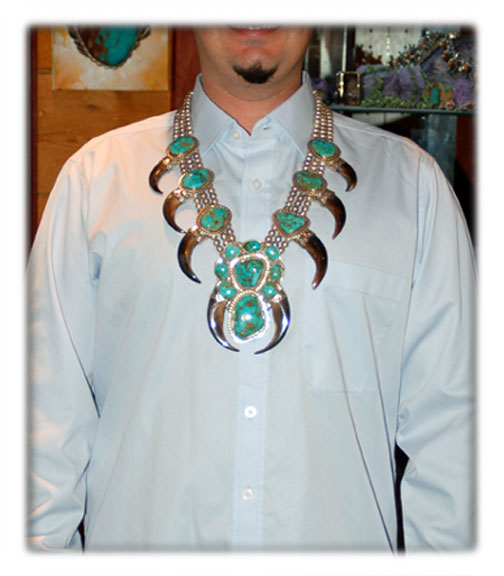 Navajo Huge Men's Bear Claw Pendant W/turquoise & Coral