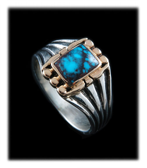 Silver And Gold Bisbee Turquoise Ring