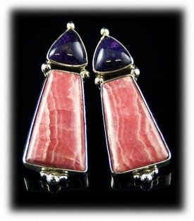 Rhodochrosite and Sugilite Silver Earrings by John Hartman