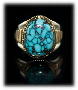 Gold and Silver ring with Blue Wind Turquoise