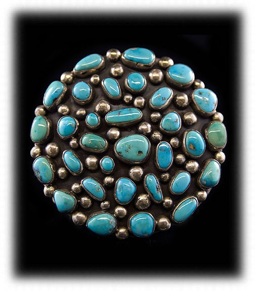 Antique Native American Women's Morenci Turquoise Cluster Bracelet