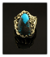 14k Gold and Deep Blue Bisbee Turquoise Ring