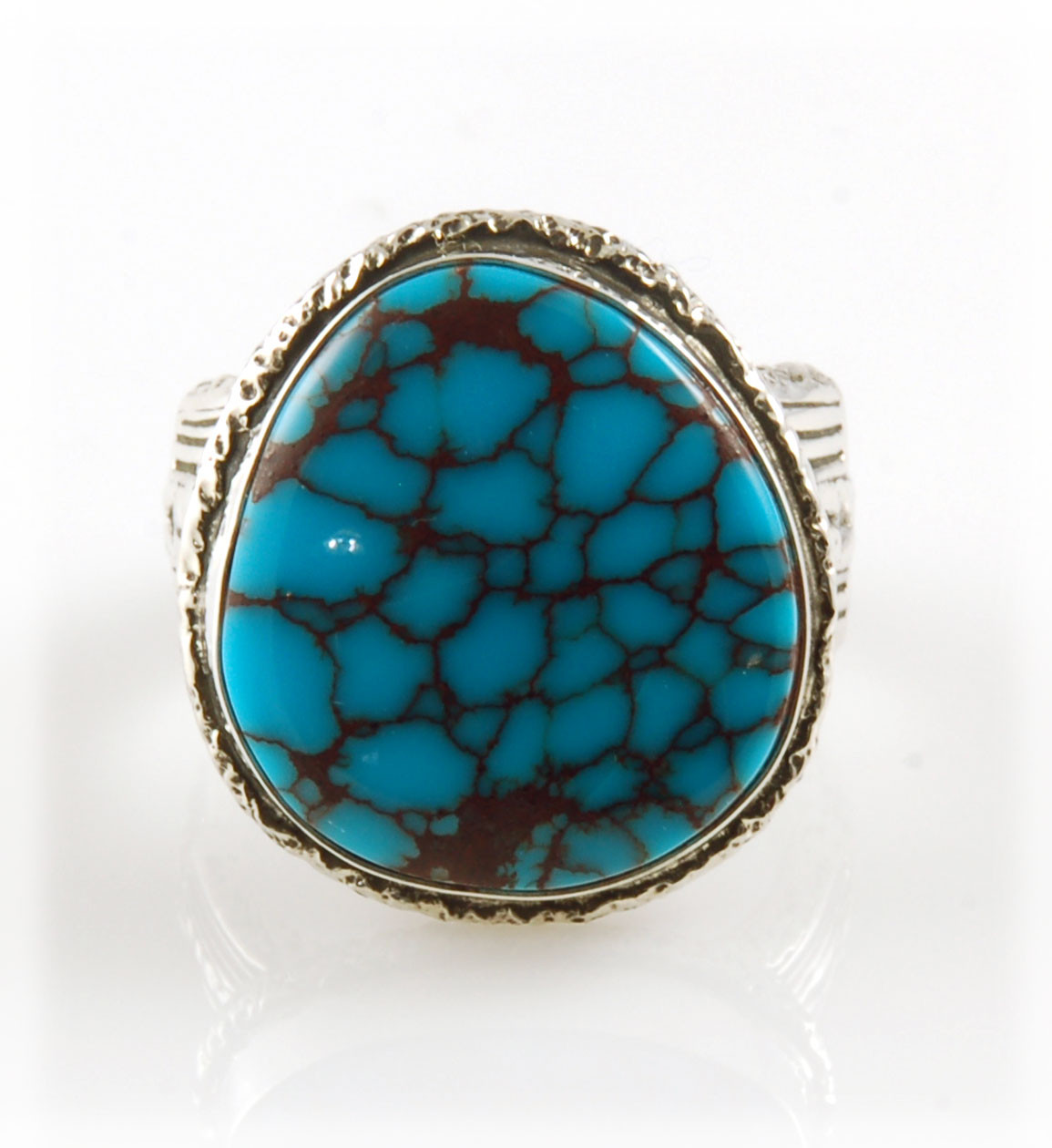Oval Flat Turquoise Stone Silver Mens Ring with Knitted Pattern » Anitolia