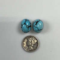 Persian Turquoise Cabochon pair - Spiderwebbed