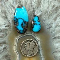 A Smoky Bisbee Turquoise cabochon pair
