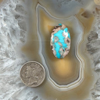 Bisbee Turquoise with quartz cabochon