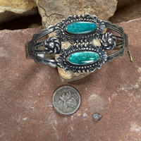 Unique Britt Harvey style two stone turquoise bracelet