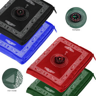 POCKET TRAVEL PRAYER MAT RUG WITH QIBLA KAABA COMPASS IN POUCH LOT
