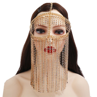 Women Handmade Faux Crystal Tassel Masquerade Mask Veil Face Chain Niqab Beaded