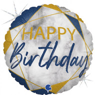 45cm Inflated Foil - Marble Blue Birthday