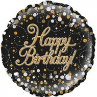 45cm Inflated Foil - Black Gold Birthday