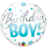 Blue Dots Birthday Boy - 45cm Flat Foil