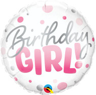 Pink Dots Birthday Girl - 45cm Flat Foil